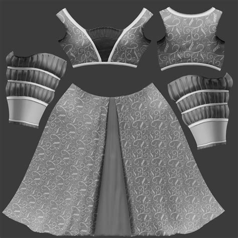 3D model Long Princess Dress Gown With Mamaluke Virago Sleeves VR / AR