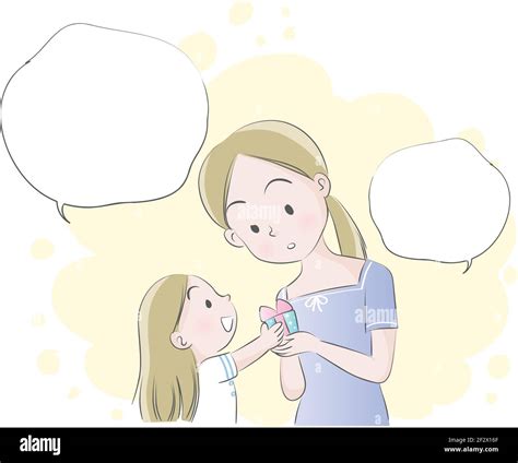 Cartoon Girl And Mommy Talk With Blank Speech Bubble Stock Vector Image