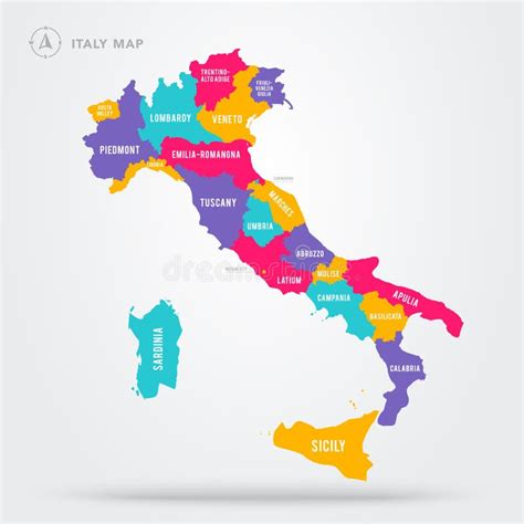 Mapa De Ilustração De Vetor De Itália Regiões País Italiano