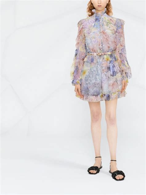 Zimmermann Allover Floral Print Dress In Blue Modesens