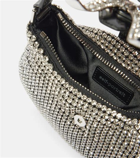 The Bow Embellished Leather Trimmed Tote Bag In Silver Self Portrait