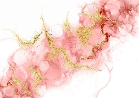 Free Vector Pink Alcohol Ink Background With Gold Glittery Elements