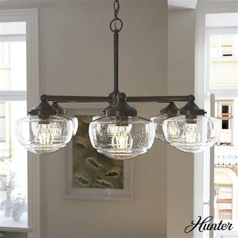 Hunter Saddle Creek 6 Light Noble Bronze Schoolhouse Chandelier With