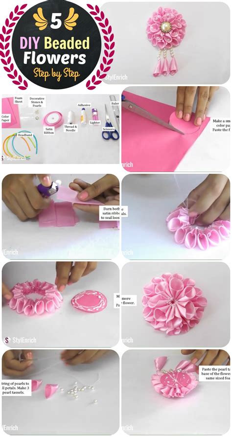 DIY 5 Flower Headband And Beaded Crown Step By Step With Videos