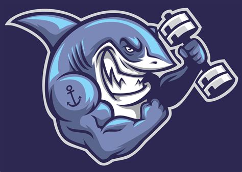 Muscle Shark Gym And Fitness Mascot Logo Style Vector Art At