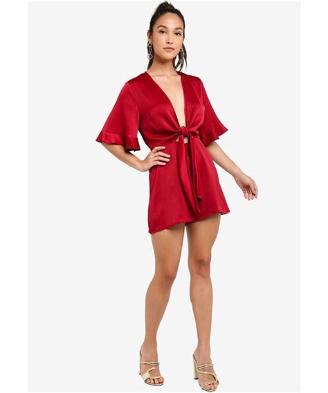 Missguidedの「satin Tie Front Kimono Sleeve Playsuit（）」 Wear