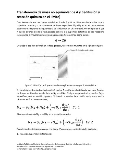 Transferencia de masa no equimolar reacción química Instituto