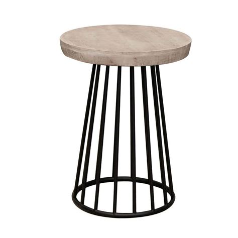 Benjara 18 In Off White And Black Round Wood End Side Table With Metal