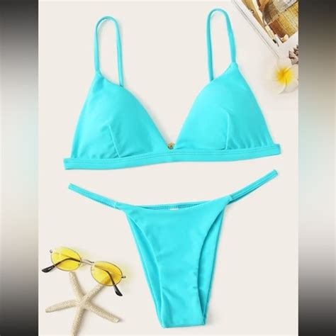 Swim Spaghetti Strap Triangle Bikini Tanga Bottom Bikini Baby Blue Light Blue Size S Poshmark