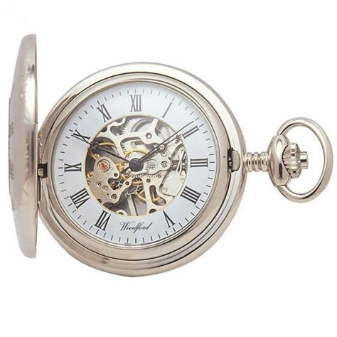 Chrome Plated Skeletal Mechanical Half Hunter Pocket Watch W