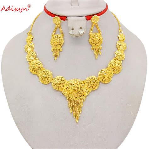 Adixyn 2022 Dubai Jewelry Set For Women 24k Gold Color Earrings