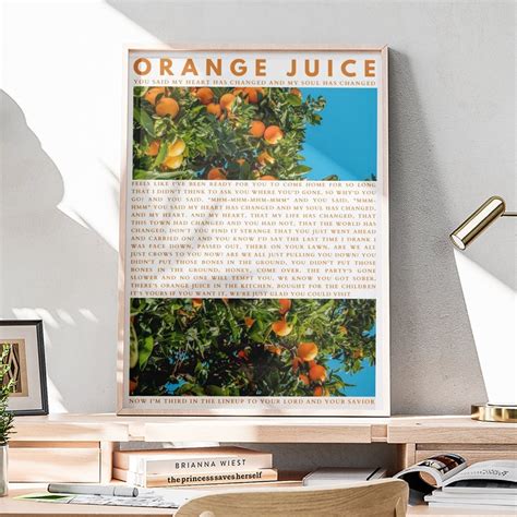 Orange Juice Noah Kahan Poster Noah Kahan Song Lyrics Canvas Etsy