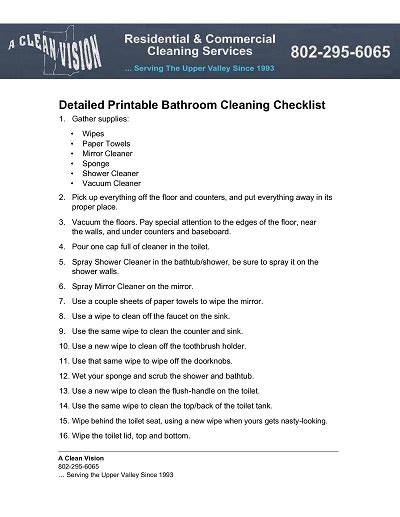 35 Free Printable Bathroom Cleaning Checklist Templates Template