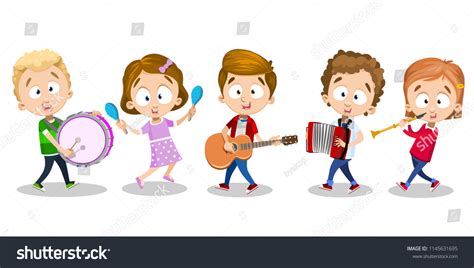 Vector Cartoon Illustration Kids Playing Music Stock Vector (Royalty ...