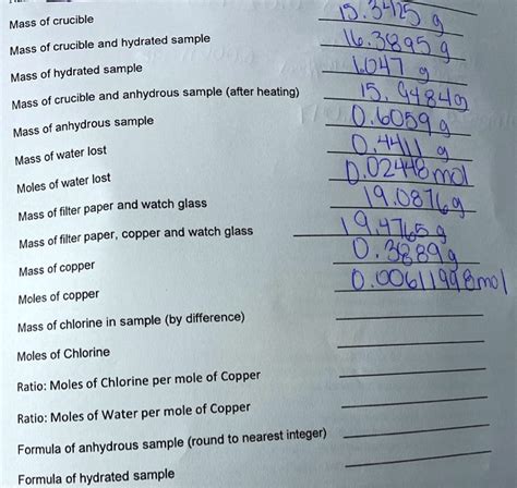 Solved Mass Of Crucible Hydrated Sample Mass Of Crucible And Mass Of