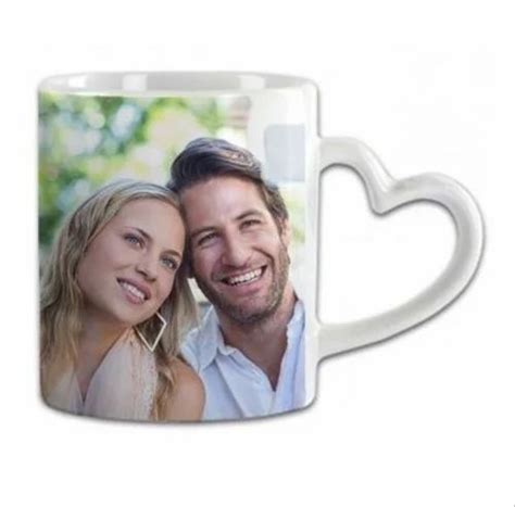 Printed Ceramic Sublimation Heart Handle White Mug For Gifting