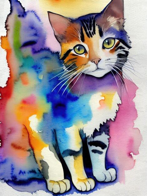 Premium Photo | Watercolor cat abstract painting contemporary art mid ...