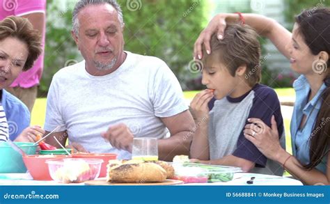 Familia Multi De La Generaci N Que Disfruta De La Comida En Jard N