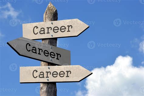 Career, Career, Career - Wooden Signpost with Three Arrows, Sky with