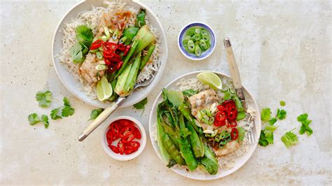 Asian Style Baked Fish with Greens, Red Chilli & Coriander — Simply