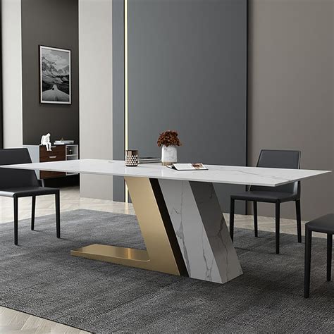 Luxotic Modern White Dining Table For Rectangle Sintered Stone