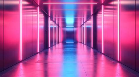 Neon Lit Futuristic Hallway Generative Ai Premium Ai Generated Image