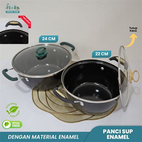 Jual Sinda Panci Sup Enamel Tutup Kaca Anti Lengket Soup Pot Panci