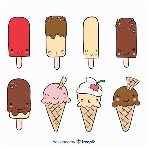 Free Vector Hand Drawn Kawaii Ice Cream Characters Set