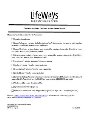 Fillable Online Lifewayscmh Organizational Bcredentialing Applicationb