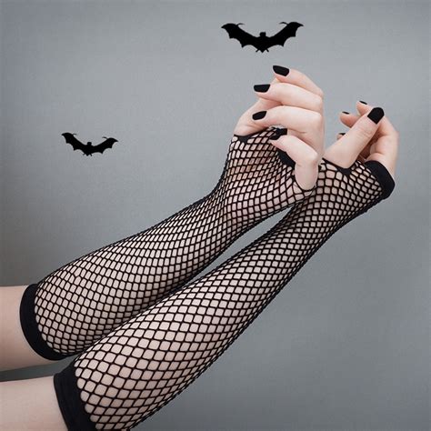 Stylish Long Black Fishnet Gloves Womens Fingerless Gloves Girls Dance