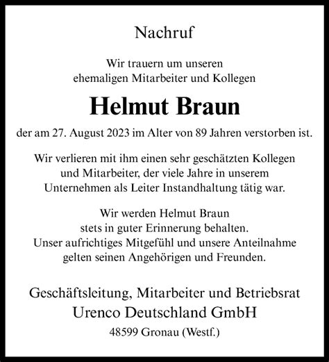 Traueranzeigen Von Helmut Braun Trauer Ms