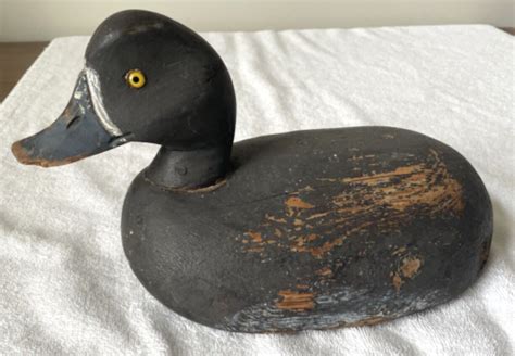 Vintage Hand Carved Wooden Duck Decoy Glass Eyes Ebay