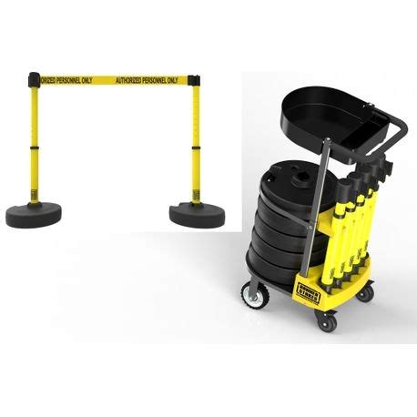 Banner Stakes PL4004T PLUS Cart Package with Tray, Yellow "Authorized Personnel Only" Banner ...