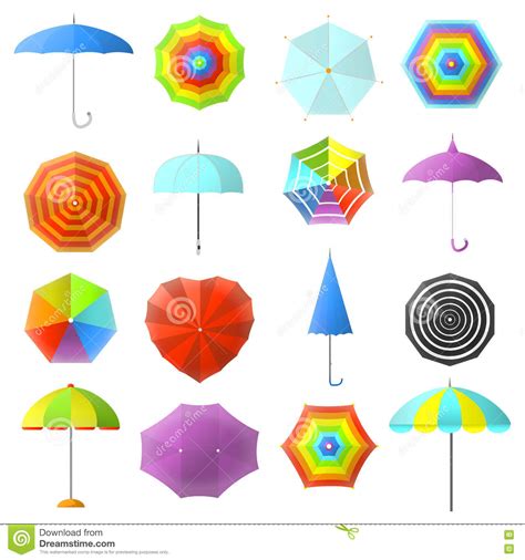 Flat Colorful Umbrellas Vector Set Stock Vector Illustration Of