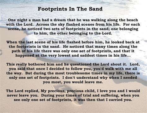 Footprints In The Sand Poem Printable Version Footsteps