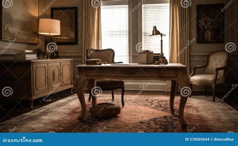 Interior Deisgn of Home Office in Traditional Style with Antique Desk ...