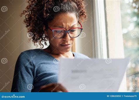 Sad Black Woman Near Window Reading Bad News Letter Stock Photo Image