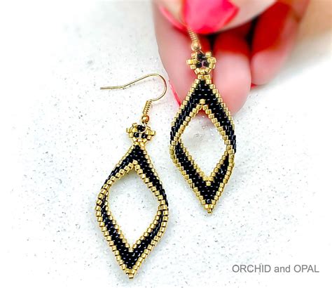 Easy Beading Brick Stitch Pattern For FOLDED OPEN DIAMOND EARRINGS