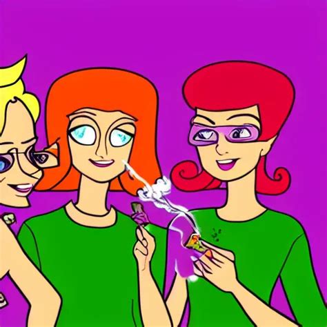 Photograph Of Grownup Powerpuff Girls Smoking Weed In Stable