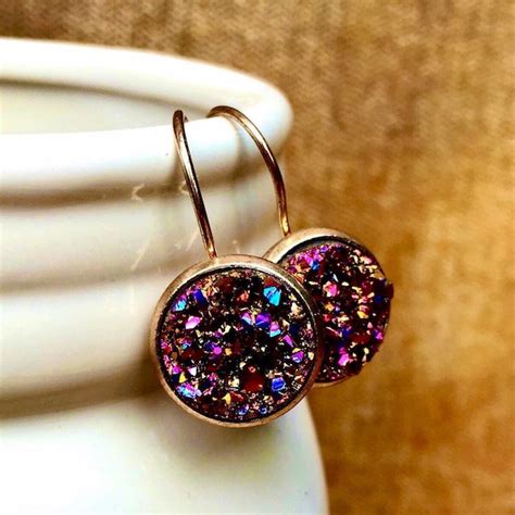 Druzy Drop Earrings Etsy