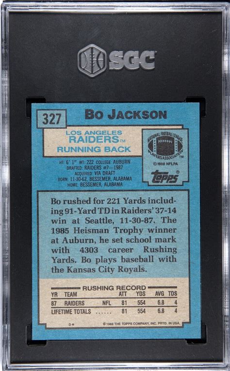 Bo Jackson Topps Football Super Rookie Sgc Rc Mint Ebay