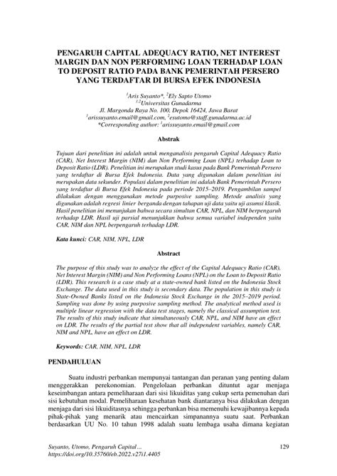 PDF PENGARUH CAPITAL ADEQUACY RATIO NET INTEREST MARGIN DAN NON