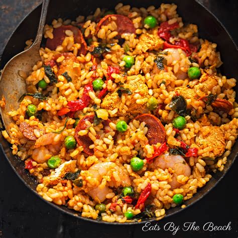 Chicken, Chorizo and Shrimp Paella Recipe - Eats by the Beach