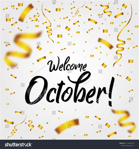 Welcome October Golden Confetti New Month Stock Vector Royalty Free