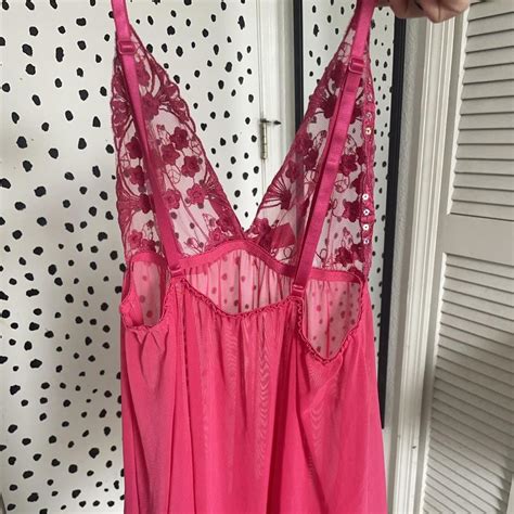 Hot Pink Sheer Lingerie With Pink Floral Stitching Depop