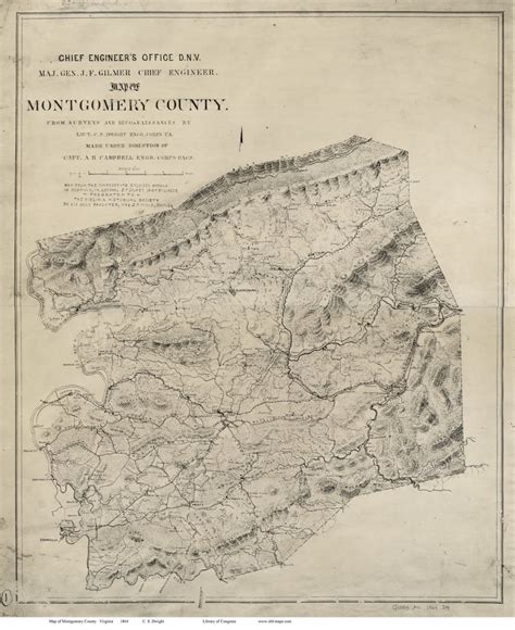 Montgomery County Virginia 1864 Old Wall Map With Homeowner Names ...