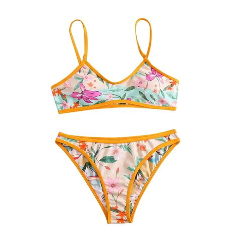 Womens Bikinis New Retro Bikini Double Sided Printed Mid Waist