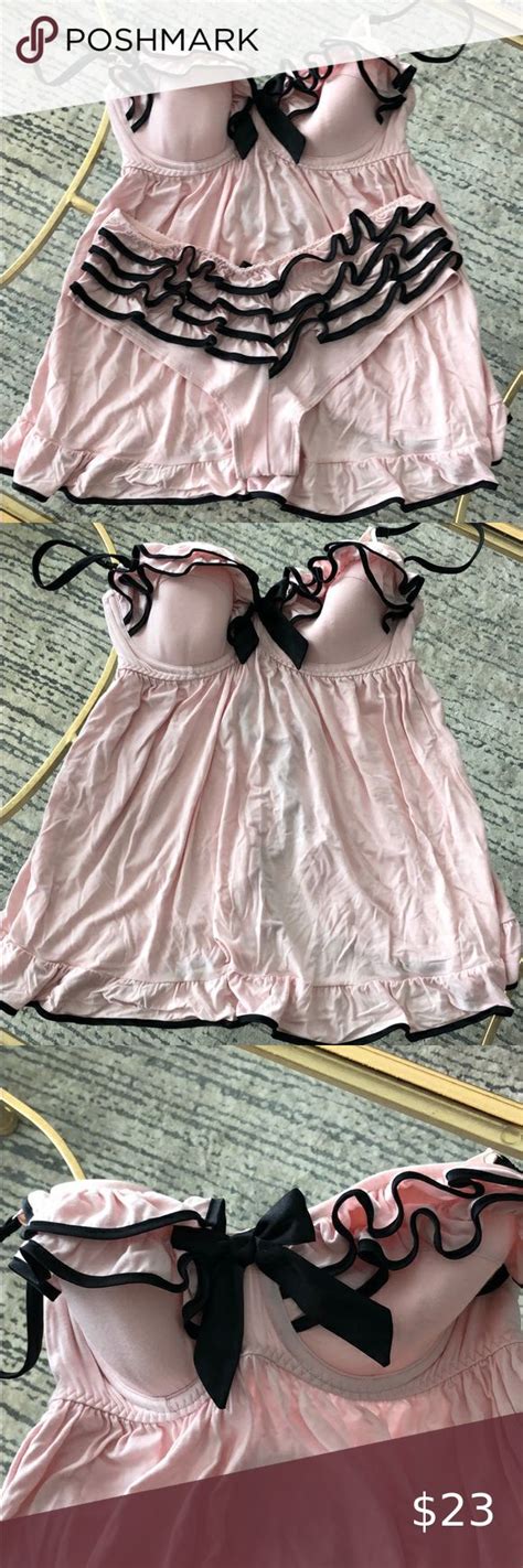 Victorias Secret Pink Black Babydoll Set 32c Hot Pink Bra Tie Dye Mini Dress Black Babydoll