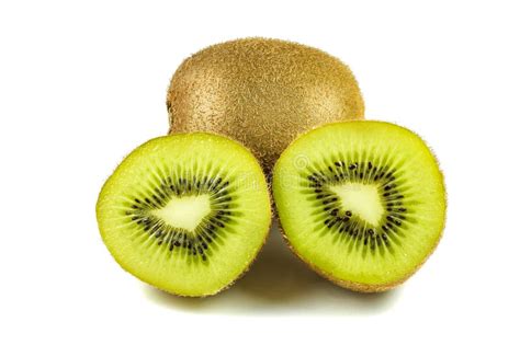 Close Up Macro Kiwi Fruit Slices Cut Isolated On White Background Stock