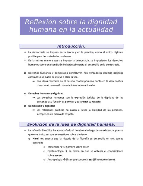 Reflexi N Sobre La Dignidad Humana En La Actualidad Reflexi N Sobre